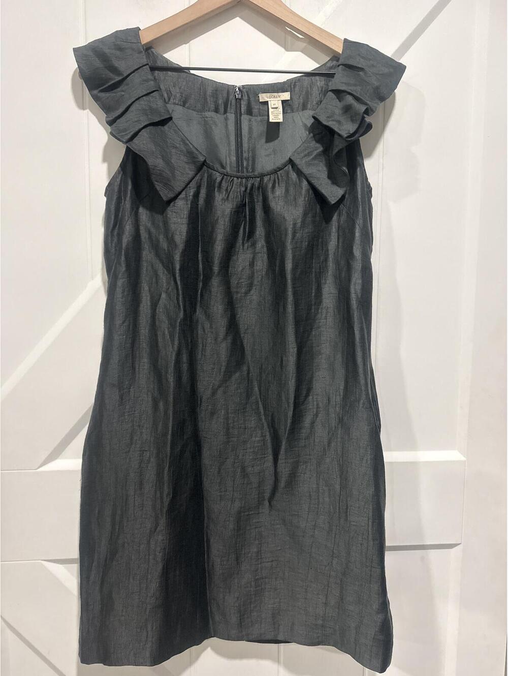 J.Crew Sleeveless Linen Blend Dress with Ruffle Collar, Size 10
